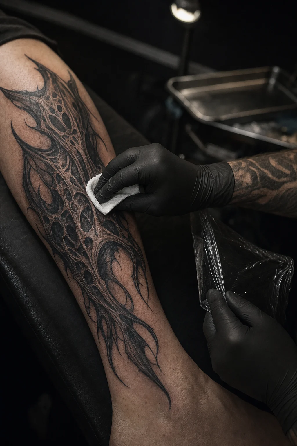 Limpieza y protección de un tatuaje blackwork recién terminado